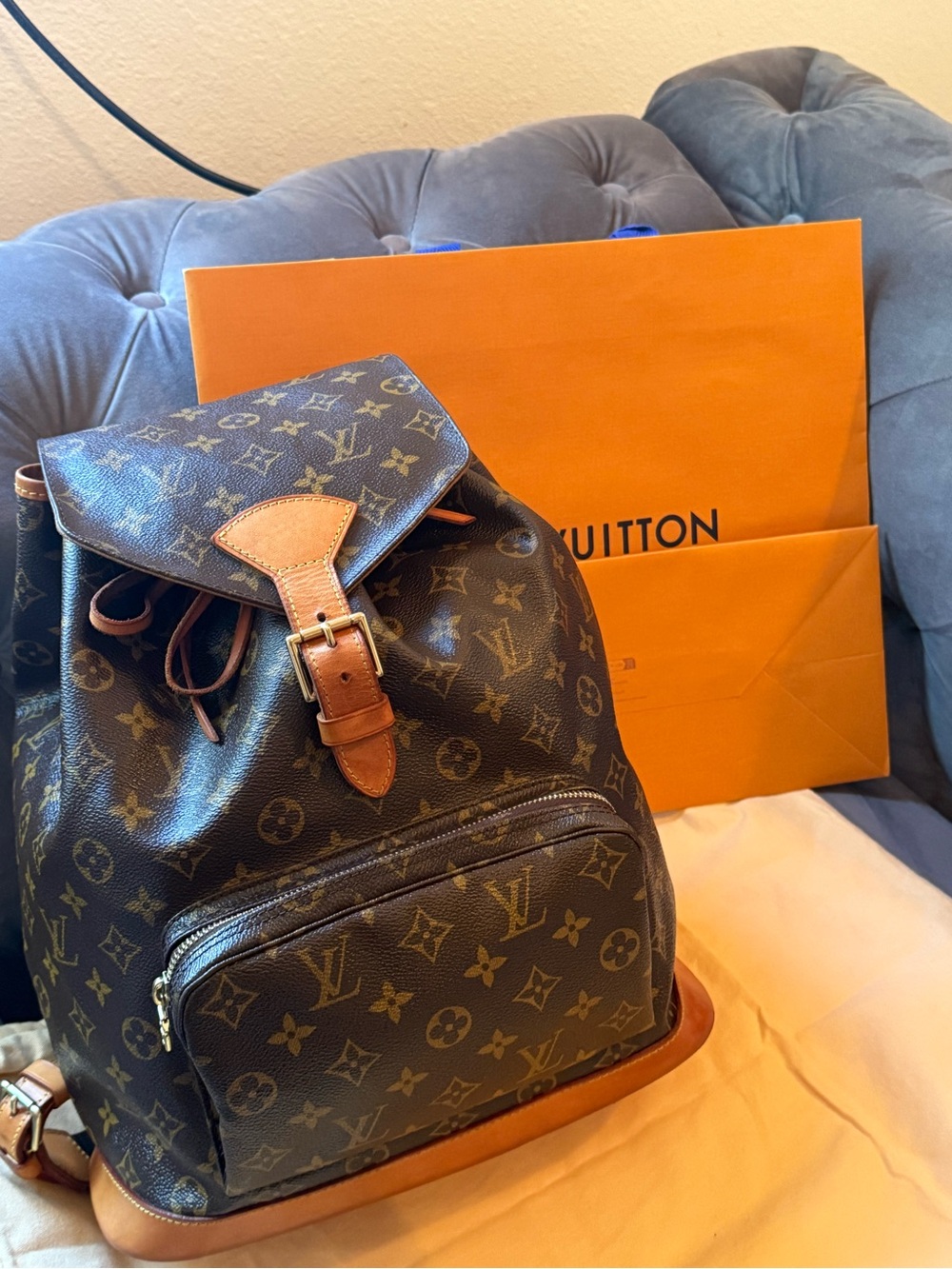 LOUIS VUITTON Monogram Canvas Montsouris GM Backpack Bag with COA and dust bag